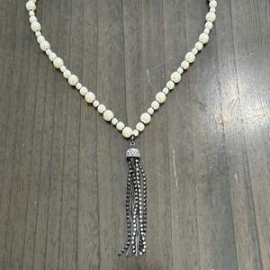 Lane Bryant Pearl Bead Necklace with Black Tassel